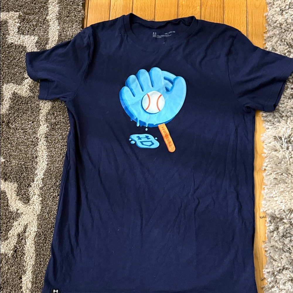 Blue Graphic T-Shirt with Baseball Glove Design Kids Under Armour